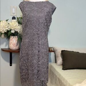 Ralph Lauren Gray Lace Midi Dress